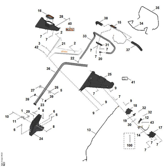 STIHL WA707640205 Schalthebel - Motorstopp positie 35 technische tekening