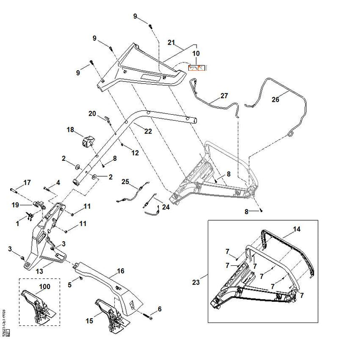 STIHL WB217802005 Abdeckung bekl. (Lenker OT RM T) positie 21 technische tekening