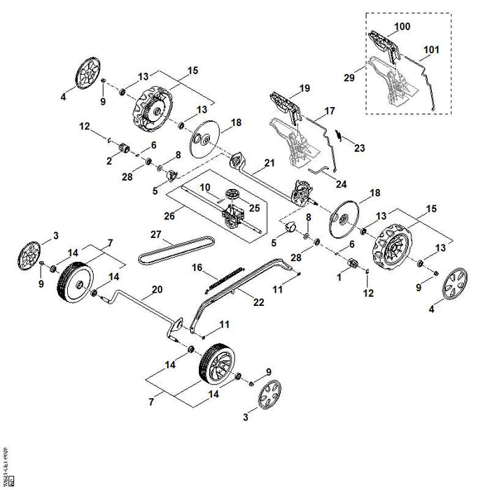 STIHL WB217041000 Keilriemenscheibe positie 25 technische tekening