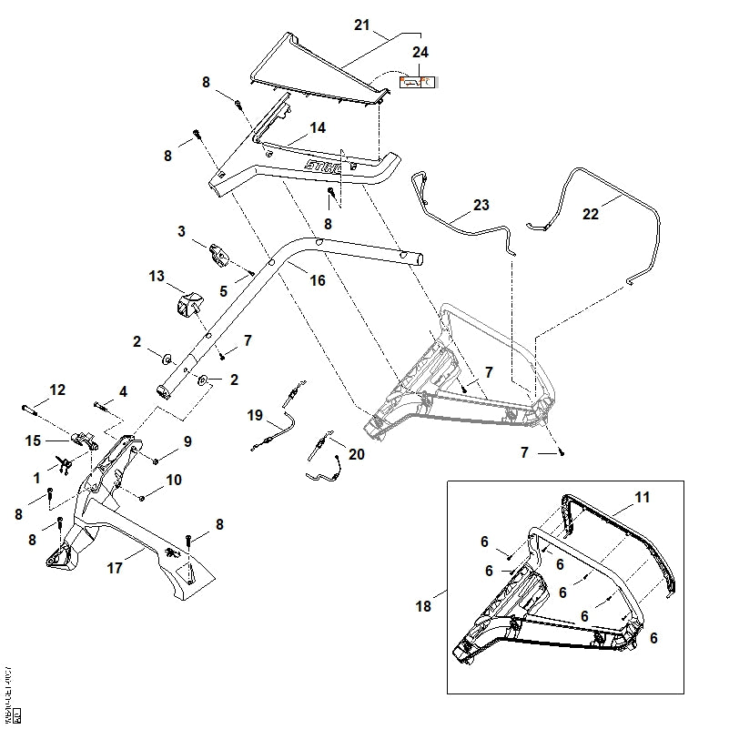 STIHL WA407036201 Konsole Alu-Druckguss beschichtet 4xx positie 17 technische tekening