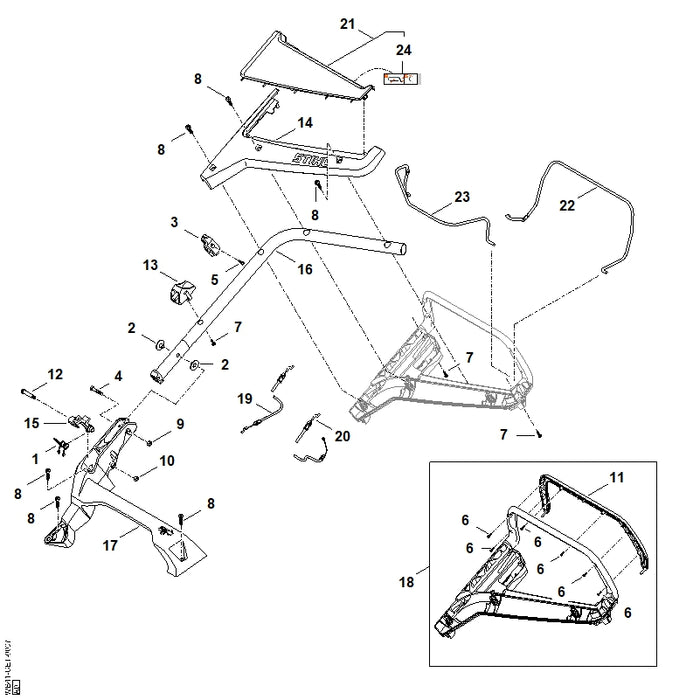 STIHL WB419674405 Aufkleber (Lenker) RM T positie 24 technische tekening