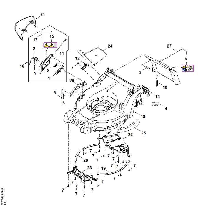 STIHL WB417002700 Klappe (Auswurf 443 448) bekl. positie 27 technische tekening